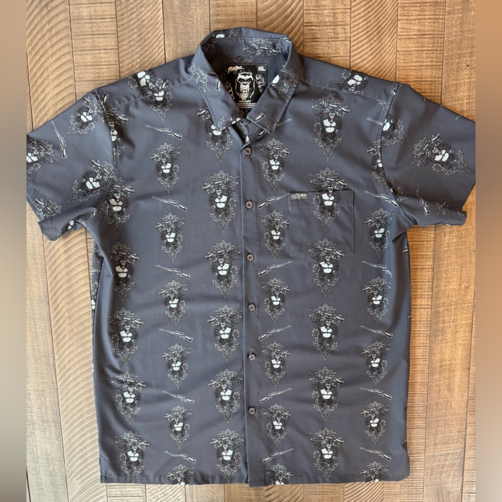 Retro Rifle - Slow N’ Steady Black & Grey Casual Shirt Men's Size XLarge